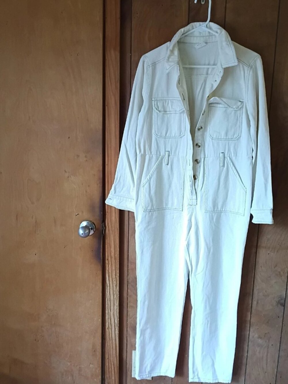 By Together 100% Cotton Cream Utility Jumpsuit Size M Button Front Boilersuit